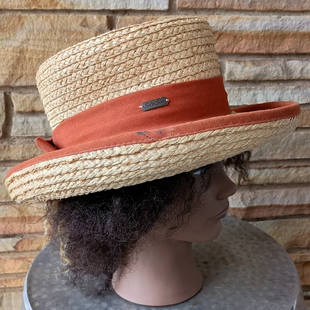 Sun & Sand Stylish Tan and Orange Women's Straw Hat